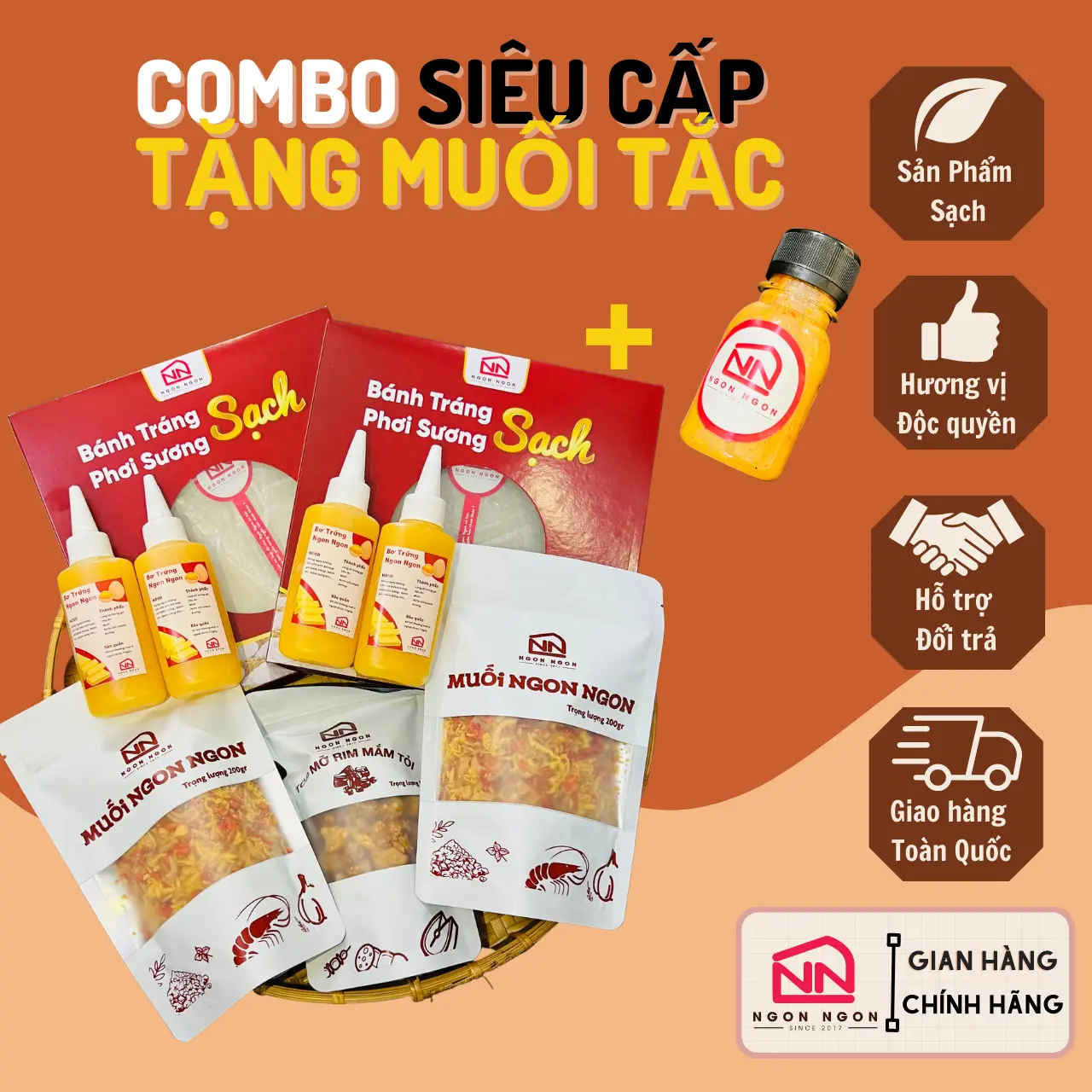 TẶNG LIVESTREAM Combo siêu cấp 600gram Bánh Tráng Phơi Sương, 400gram muối ngũ vị, 400gram bơ, 100gram tóp mỡ, hủ muối tắc