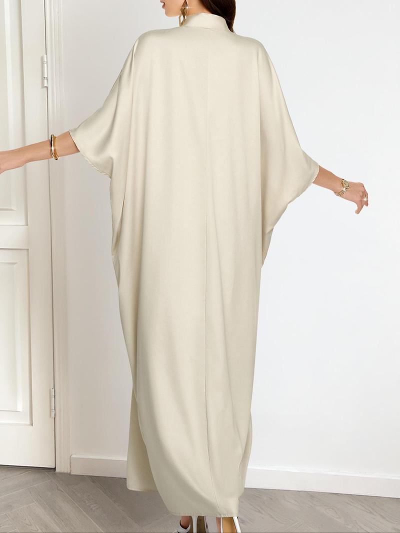 Product Introduction of Women's Plain Notched Neck Split Hem Long Dress, Elegant Fashion Casual Dress for Daily Outdoor Wear, Women Dress for Summer, Summer Dresses 2025 6