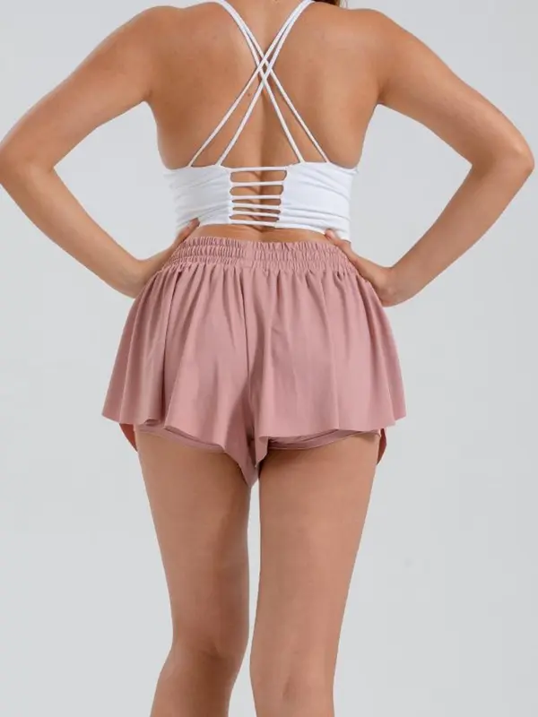 Women's Solid Color Ruffle Trim Sports Skort, Casual Comfy Breathable High Waist Built-in Shorts Skort for Tennis Golf Workout Running, Ladies Sportswear for Summer 7