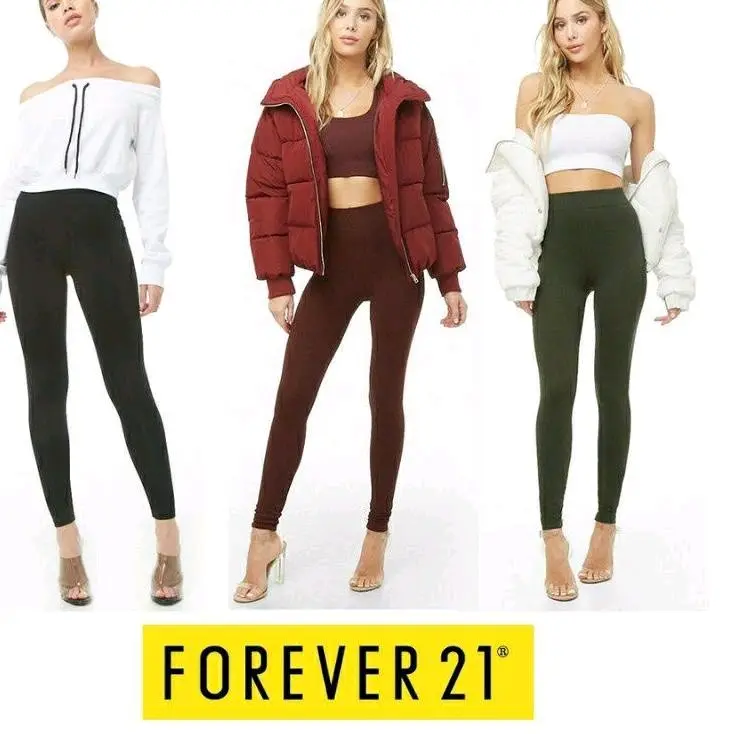 Celana Legging Remaja Stylish Forever21 Ori Sisa Export Branded dengan Karet Pinggang Besar dan Lingkar Pinggang Meregang Hingga 88cm - Hitam - High regular warna paket b (3pcs hitam)