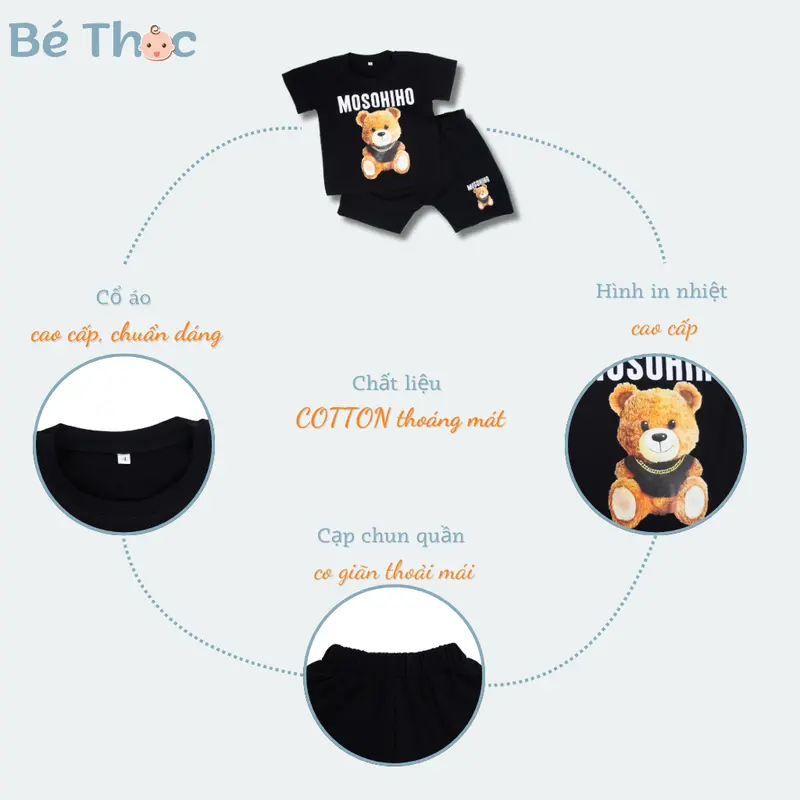 Thời trang trẻ em   - Bộ quần áo trẻ em cotton  in hình gấu MOSOHIHO siêu cute, đồ bộ trẻ em cao cấp chính hãng dành cho các bé từ 10 - 40kg 4