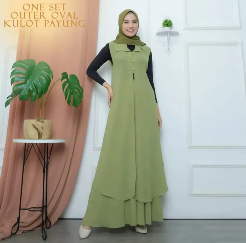 SETCEL setelan celana kulot payung | baju one set wanita terbaru | setelan outer kekinian | cardigan wanita | gamis muslim Atasan Bawahan Panjang 5