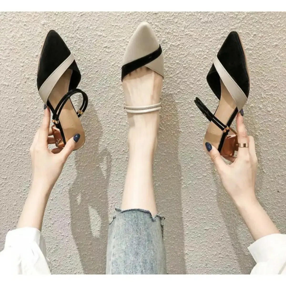 RMG6 sepatu wanita heels hak tahu gold pesta sedang lucu viral tiktok kekinian korea
