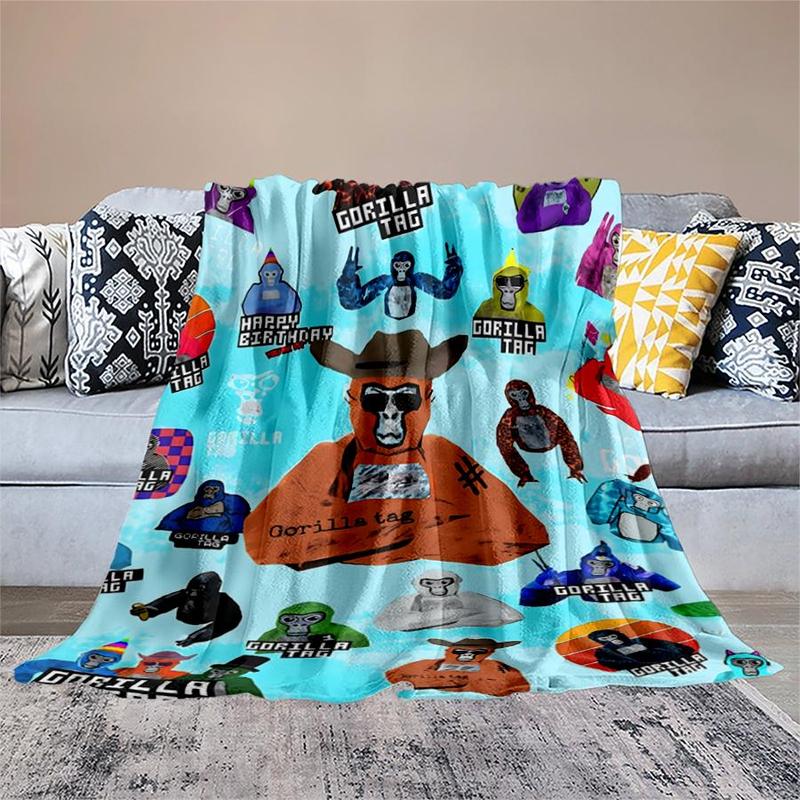 Product Introduction of Gorilla Game Tag Pattern Blanket, 1 Count Lightweight Flannel Blanket, Soft Sofa Bed Travel Camping Blanket, Cool Bedroom Bedroom Refresh Decor 3