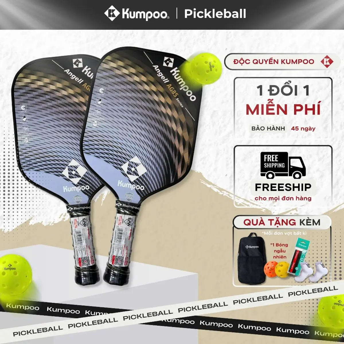 Vợt pickleball Kumpoo thiên thần AG85 T700 carbon 14mm mặt nhám dành cho người mới và nghiệp dư Sport Cán Vợt Nam