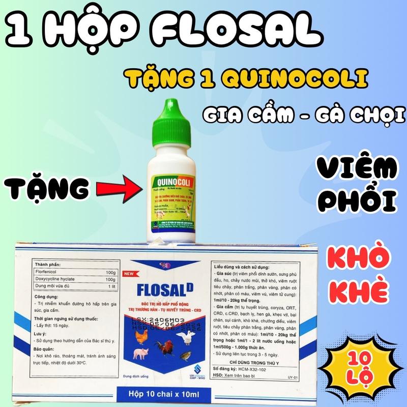 Flosal d 1 hộp 10 lọ cty uv việt nam cho gà đá, chim cảnh kèm quà tặng 1 lọ quinocolii