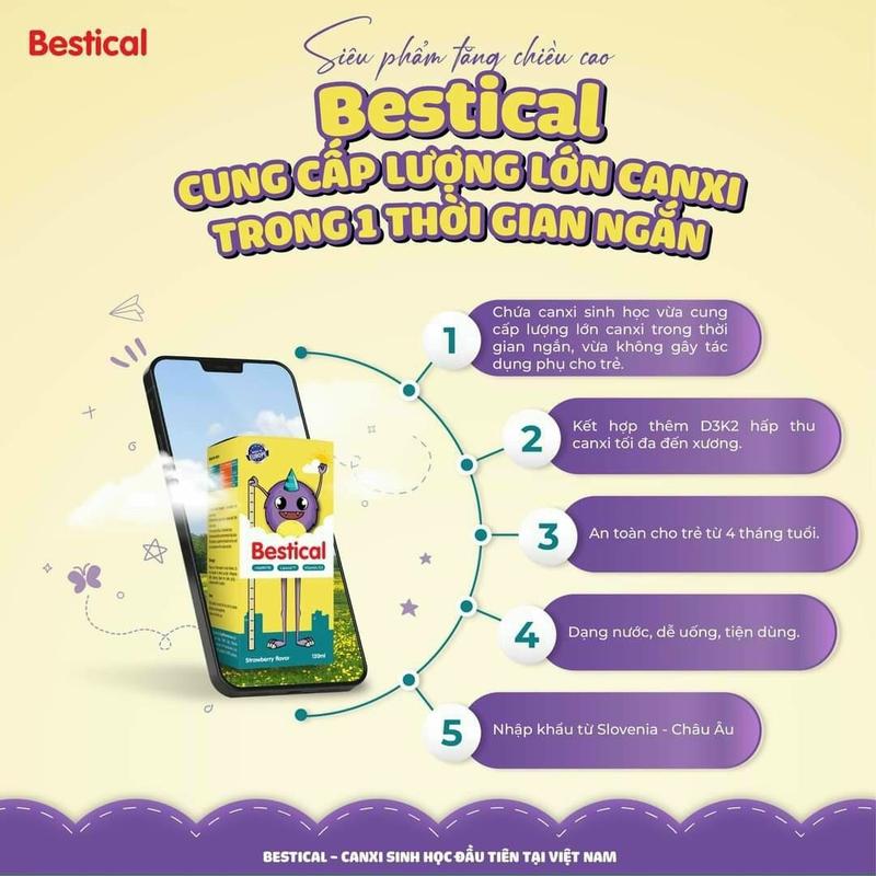 Canxi sinh học Bestical - D3, K2 - Hỗ trợ xương răng chắc khỏe (chai 120ml) 3