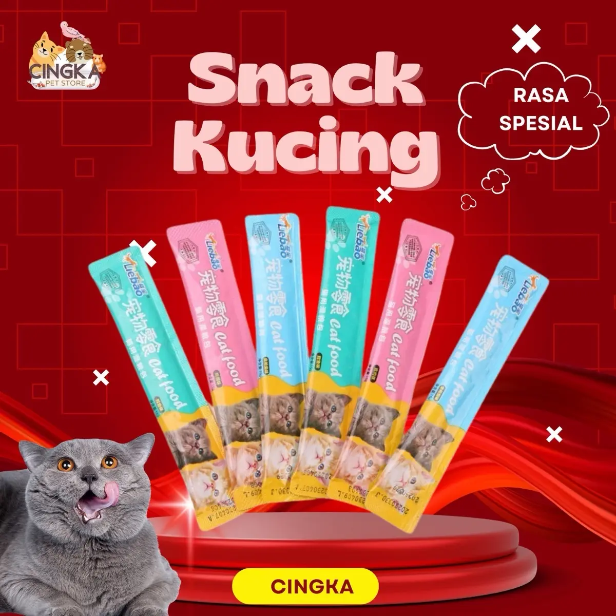 [50 PCS] paket snack kucing liebao 50 pcs berbagai varian rasa LIVE makanan cat food disapih 24 bulan