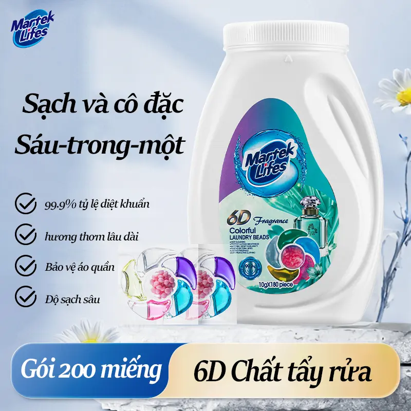 Marteklifes Viên giặt xả 6 trong 1 lưu hương dài lâu, siêu sạch tiện lợi 200 viên