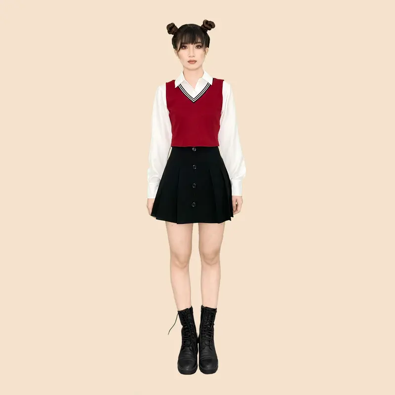 (GL02) DALLA Áo gile ba lỗ croptop màu trắng - đen - đỏ 4