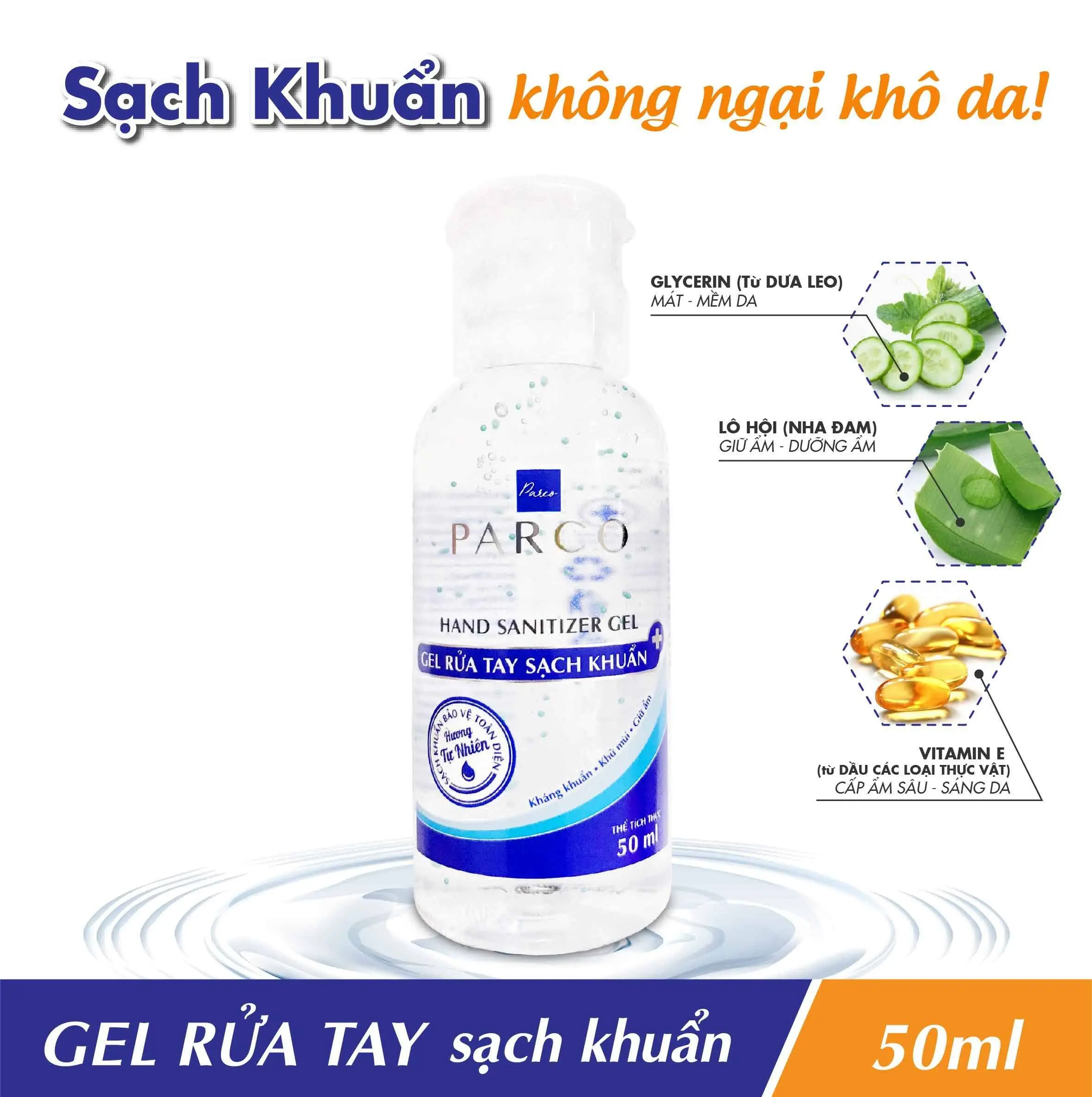 Gel rửa tay khô mini [50ml] Parco - Không bị khô da, nhỏ gọn tiện lợi mang theo.