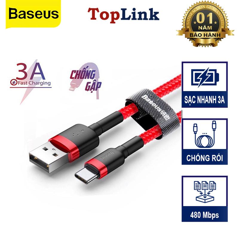  Cáp Sạc Nhanh Type-C Baseus Sạc Nhanh 3A Q.C 3.0 Data Cho Samsung Xiaomi Huawei Oppo Dây Bọc Dù - Hàng Chính Hãng 