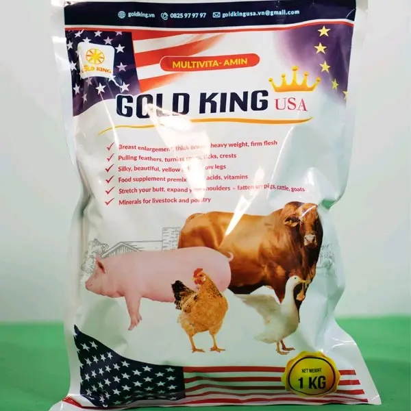 Vỗ Béo Goldking Usa Siêu Tăng Tốc Gia Súc - Gia Cầm. Gói 1kg Dùng Vỗ Béo Cho: Gà, Vịt, Lợn, Trâu, Bò, Dê, Cừu...vv