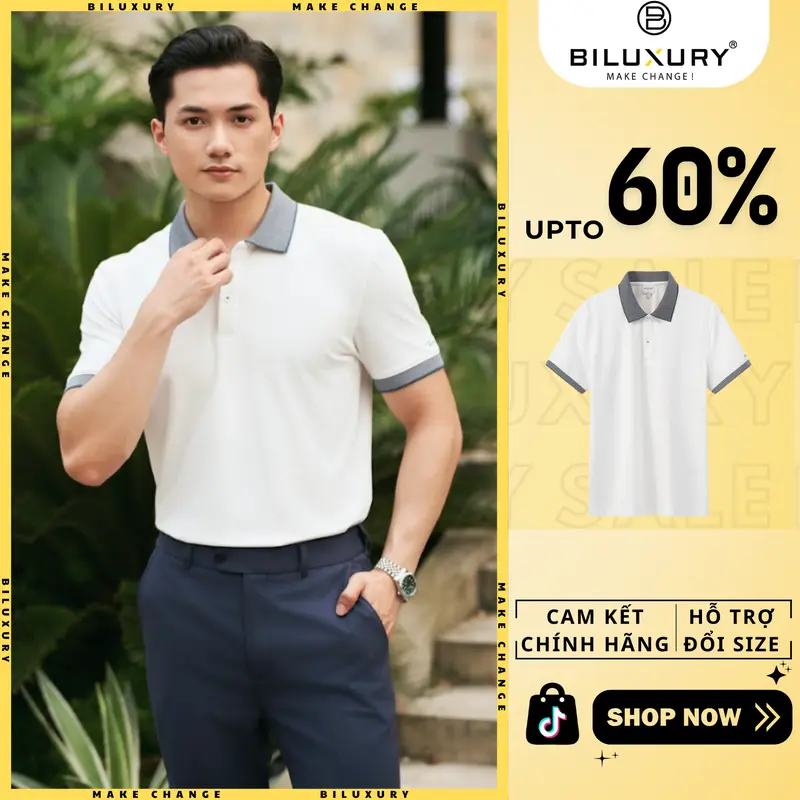 Áo Polo Nam Recycle Họa Tiết Phối Màu Tinh Tế 8APCT407TRK Ngắn Tay, Trẻ Trung, Nam Tính - BILUXURY Menswear Polo Shirt Có Cổ Tay Ngắn 7