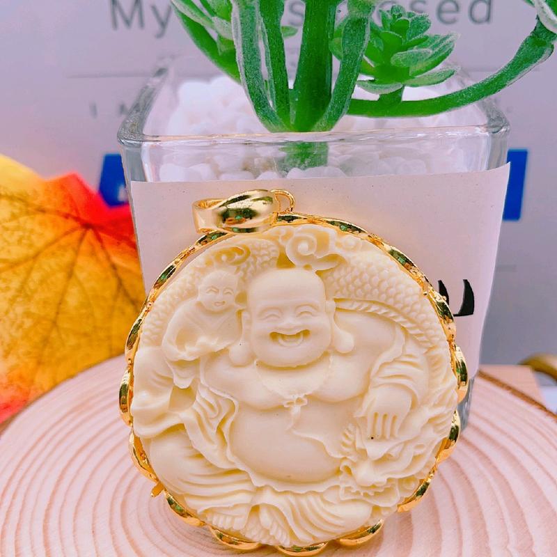  mặt dây chuyền tròn phật Di lặc Hoa Voi mặt  phật 