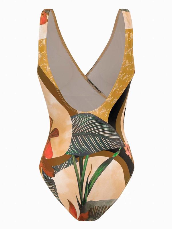 Women's Plants Print One-Piece Swimsuit & Cover Up Skirt Set, Casual Fashion Swimwear Set for Beach Holiday Vacation, Ladies Swimsuit for All Seasons 1
