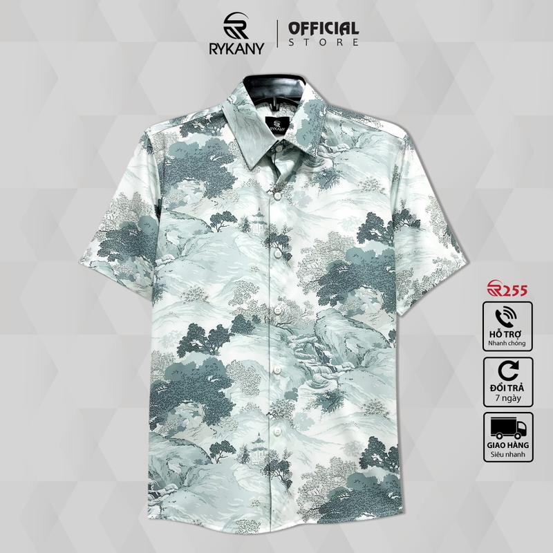 Áo sơ mi nam tay ngắn Rykany, co giãn, thoáng mát, hoa văn khớp hình khi mặc (R255) Menswear sominam hoa tiết