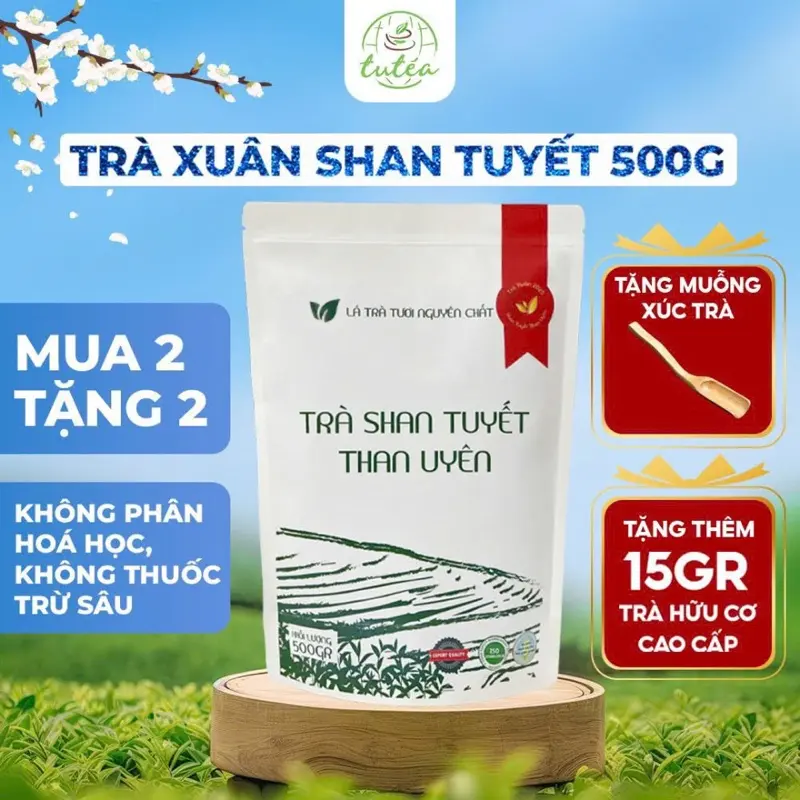 TRÀ XUÂN Trà Shan Tuyết Than Uyên Tiêu Chuẩn Hữu Cơ Túi Kraft 500g