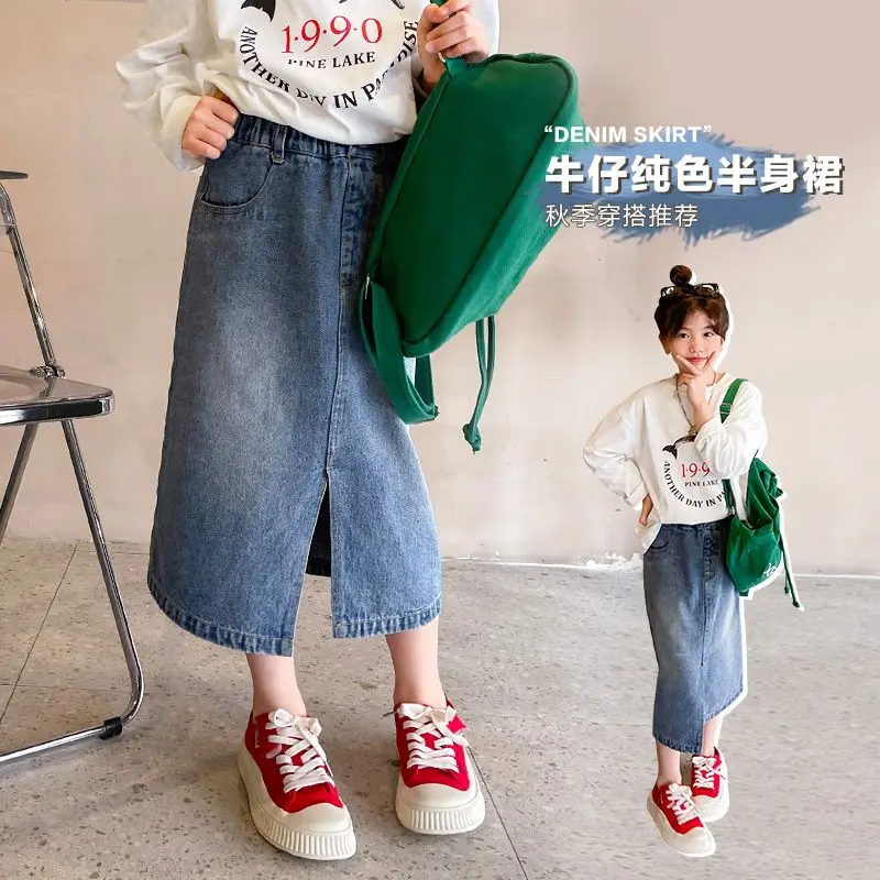 Váy Denim, Cho Bé Gái, Bộ Sưu Tập Mùa Xuân Và Mùa Thu, Cỡ Trung Bình Và Lớn, Váy Mùa Hè Cho Trẻ Em, Váy Lớn Cho Trẻ Em, Chiều Dài Mùa Hè, Phiên Bản Học Sinh, Hàng Mới Về 4