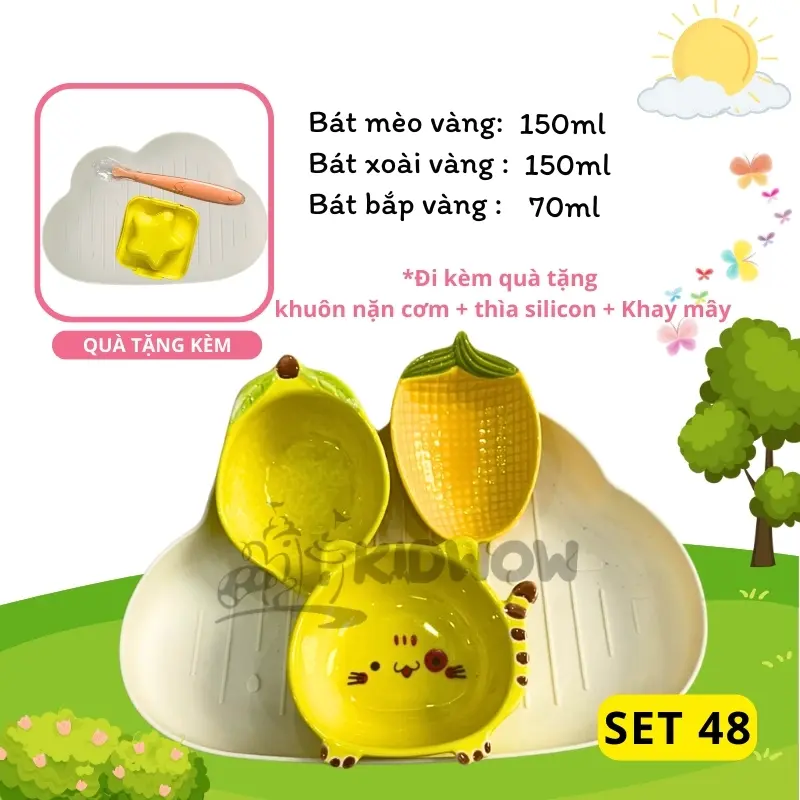 [TẶNG THÌA SILICON+ KHUÔN CƠM+ KHAY MÂY] Bộ Bát Sứ Ăn Dặm Cho Bé Siêu Đáng Yêu 4