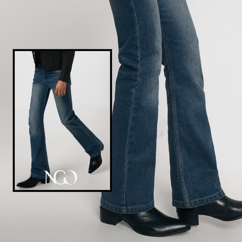 NGO Quần jeans nam Ống Loe vải dày dặn Xanh Đậm - Indigo Flare Jeans