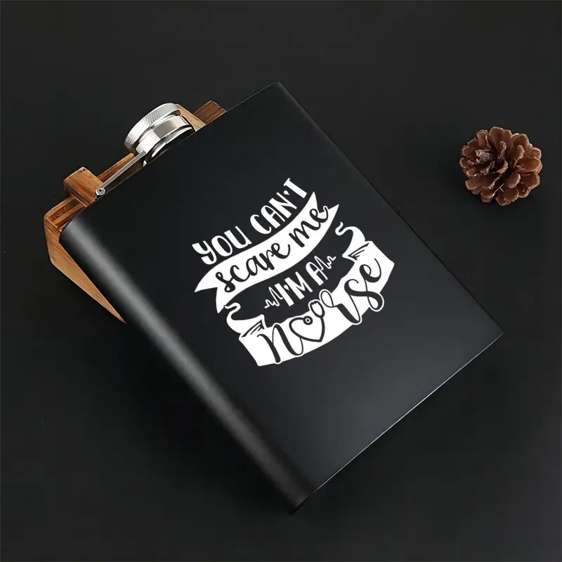 Stainless Steel Hip Flask, 1 Count Letter Pattern Portable Hip Flask with Lid, Drinking Supplies for Home Office Outdoor Camping 6