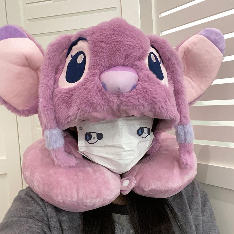 Gối Hình Chữ U Lông Mịn Kèm Mũ, Cặp Đôi, Phim Hoạt Hình Dễ Thương, Thiên Thần Khâu, Du Lịch, Di Động, Gối Ngủ, Bảo Vệ Cổ