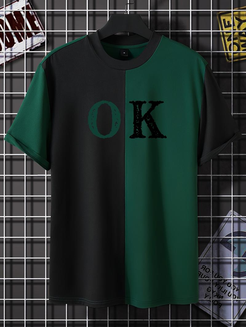 Product Introduction of OK Graphic Colorblock Men's T-shirt 3D Printed Casual Pullover For Men Summer Crew Neck Sweatshirt Tops Loose Daily Short Sleeve Tees 1