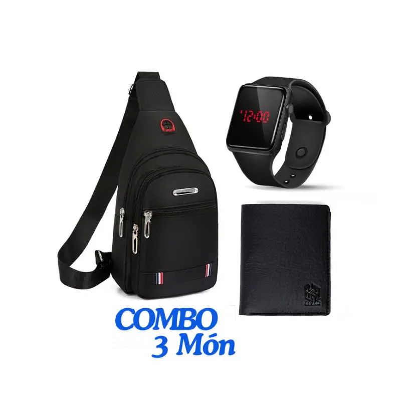 Combo Túi Đeo Chéo Thời Trang Vải Canvas Hàn Quốc- Và Đồng Hồ LED Sang Trọng - Đeo Vai, Bag 7