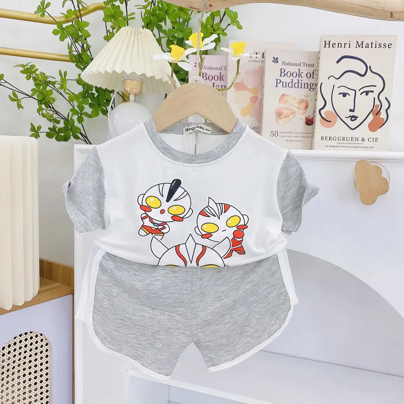 [MinGy BaBy] Bộ quần áo thun lạnh Mingy Baby in hình lớn phi hành gia, shin quần vát vuông cho bé trai bé gái quần  áo 4