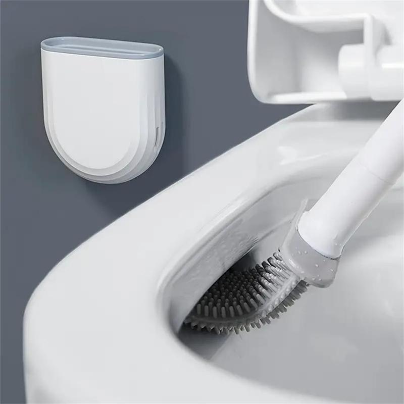 Product Introduction of Silicone Toilet Brush with Holder, 1 Count Wall Mounted Punch Free Toilet Brush with Handle, Bathroom Cleaning Tool, Bathroom Supplies 6