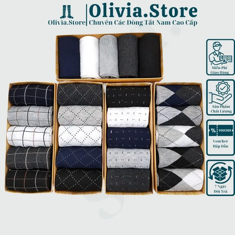 Hộp 5 Đôi Tất dài nam cao cấp,lịch sự Menswear 0