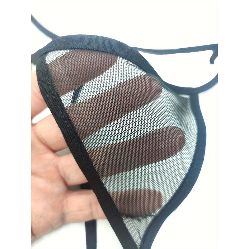 [1pc Breathable Mesh T-Underwear] One Size Fits Most Women'S Polyamide Blend Thong Underwear, Solid Color, Party Style, T-Underwear with Lace-Up Details, Knit Fabric G-String with Breathable Mesh Womenswear Panties 4