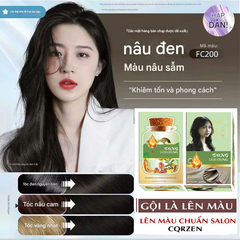 ĐEN NÂU [PHỦ BẠC TỐT], Hộp 10 gói 30ml,  Dầu gội phủ bạc, không kích ứng Nhuộm Tóc Đổi Màu Tóc nhuộm thuốc