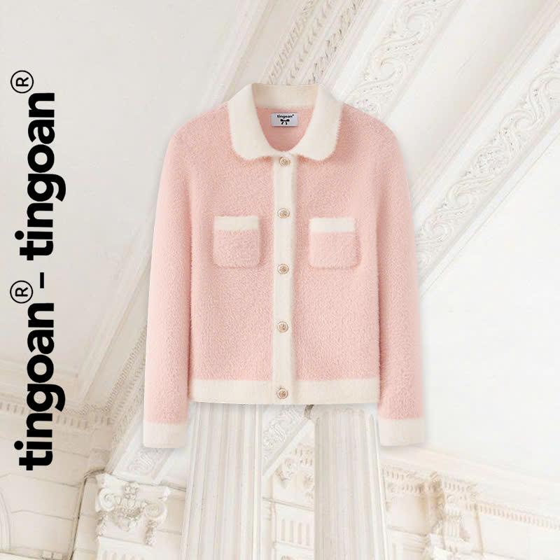 TINGOAN x KOL- Áo len lông bông xù phối viền dáng lửng phối cúc kim loại ISABELLA TOP PK