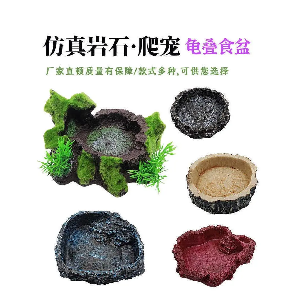 Hermit Crab Reptile Food Tray Feeding Slot Gecko Yellow Edge Food Bowl Turtle Feeder Tortoise Small Water Basin Bathing