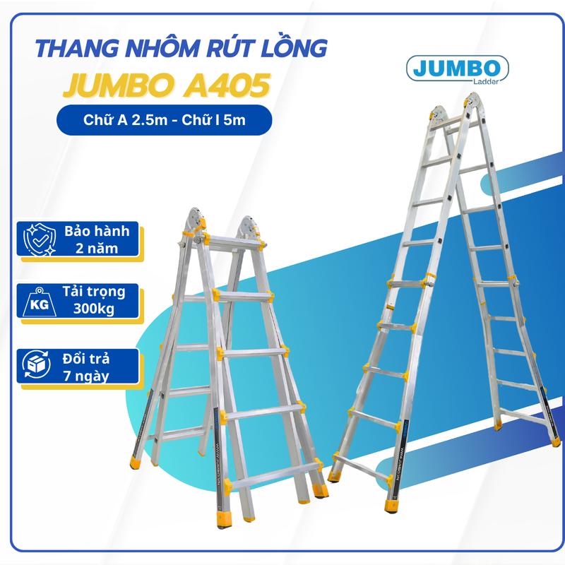 Thang nhôm rút lồng JUMBO A405, chữ A cao nhất 2.5m, chữ I cao nhất 5.0m