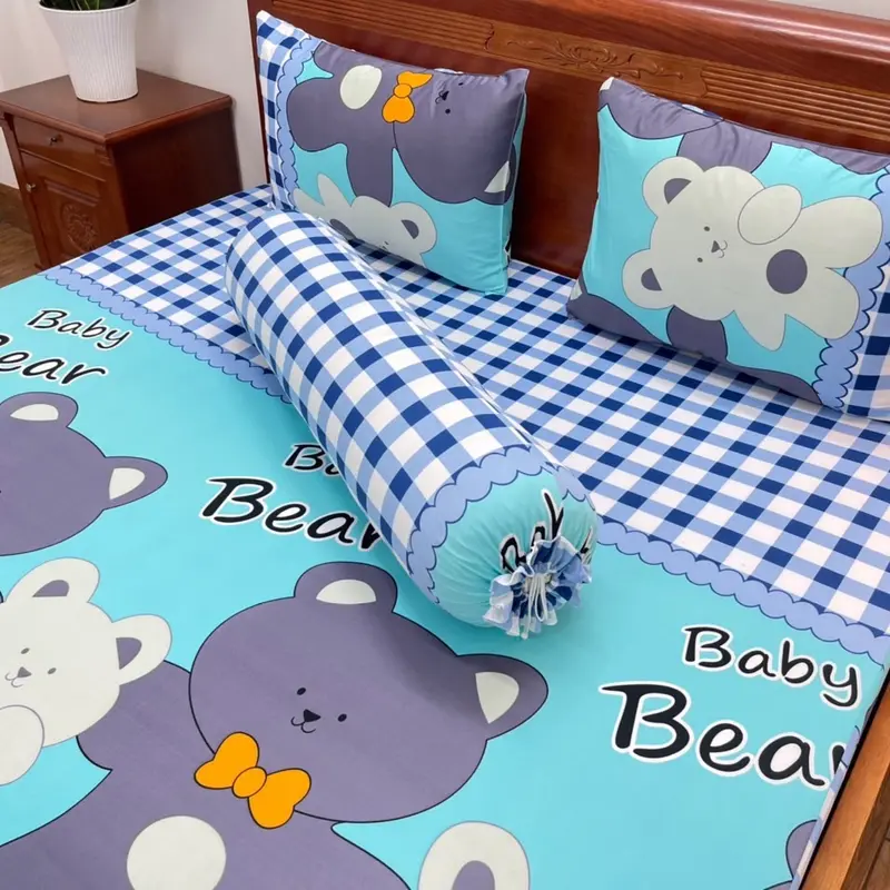Combo bộ Dra gối 4 món thun lạnh Hàn quốc hoa hồng xanh đủ kích thước mềm mịn mát 5