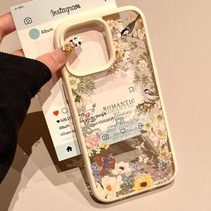 Spring Limited Edition Retro Oil Painting Floral Magpie Suitable for Apple/Honor/Huawei/Xiaomi Phones Pastoral Style