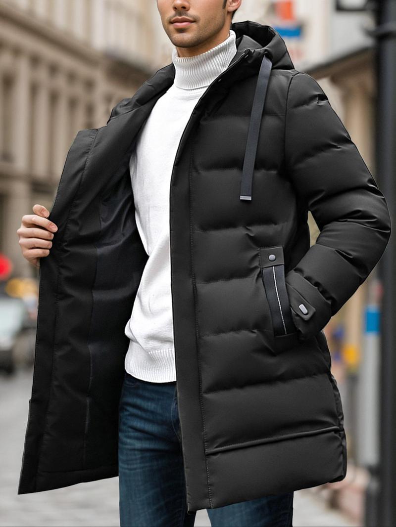 Product Introduction of Men's Solid Zip Up Thermal Lined Hooded Winter Coat, Regular Fit Casual Long Sleeve Drawstring Pocket Outerwear for Fall & Winter, Men's Clothes for Daily Wear 1