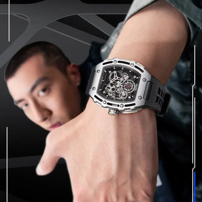 Đồng hồ cơ automatic nam Mark FairWhale size 43mm máy tourbillon chống nước 3ATM phong cách thể thao 8