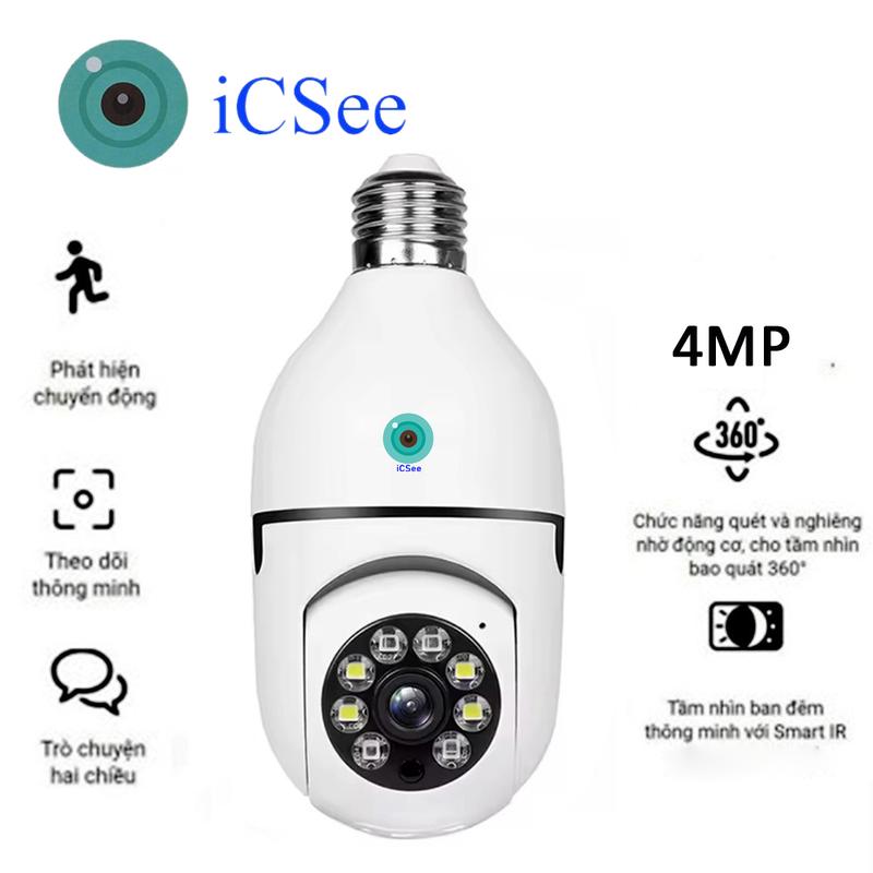 Camera wifi ICSEE Bóng Đèn , quay 360 độ , ban đêm có màu , đàm thoại 2 chiều , cảnh báo còi hú , tin nhắn , đàm thoại 2 chiều 0