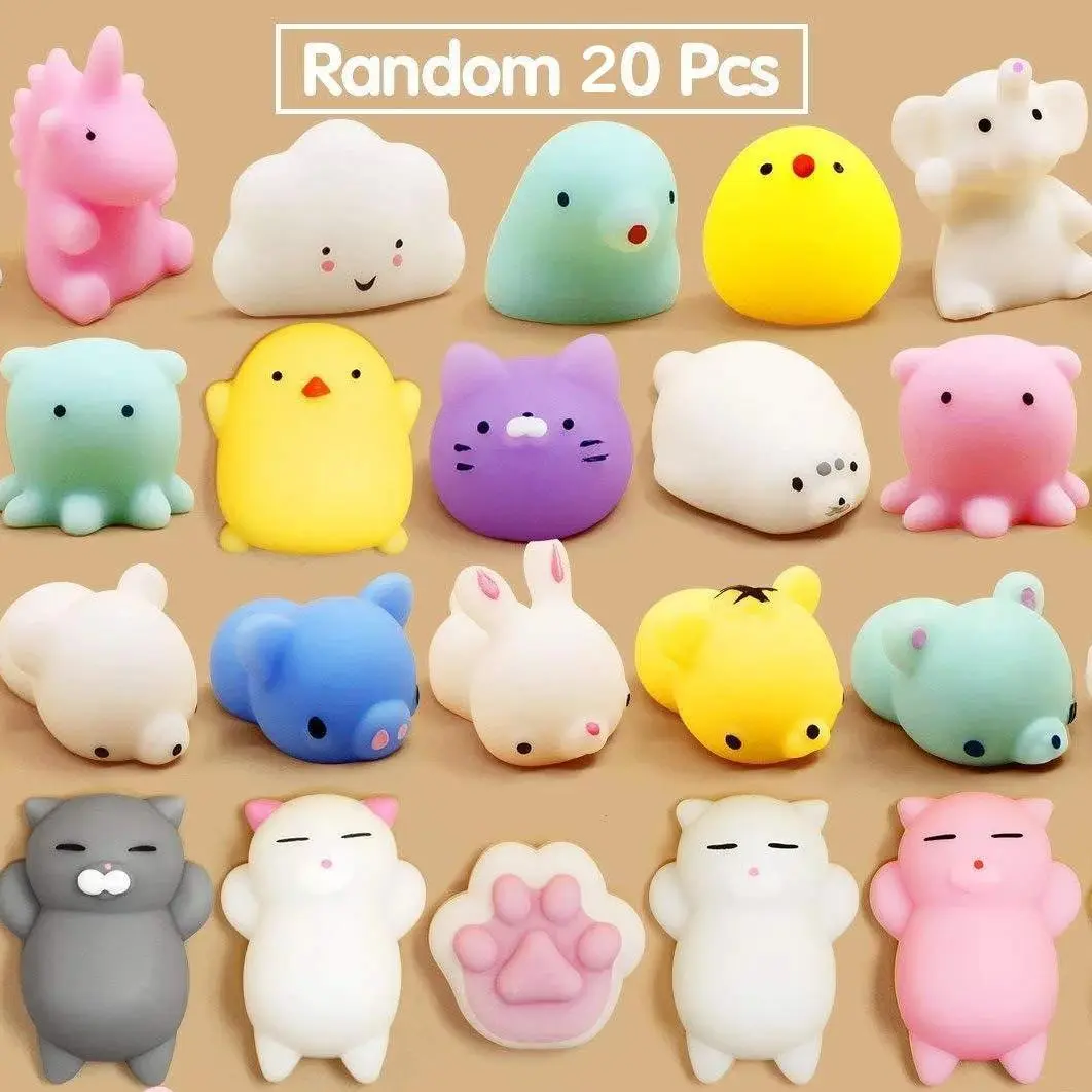 Random Color Cartoon Animal Design Press Toy, 20pcs Soft Slow Rising Squishy Set, Cute Stress Relief Toy