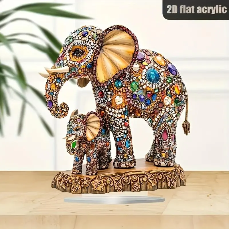 Elephant Design Decoration, 2D Multi-color Elephant Figurine, Desktop Art Ornament for Home Office Decor, Perfect Gift for All Occasions, Decorative Figurines 2