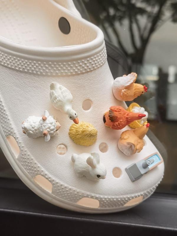 Unisex Cute 3D Farm Animals Design Shoe Charms, Novelty Shoes Ornaments for Clogs, Creative Chic Shoes Accessories for Clogs DIY Decor 2