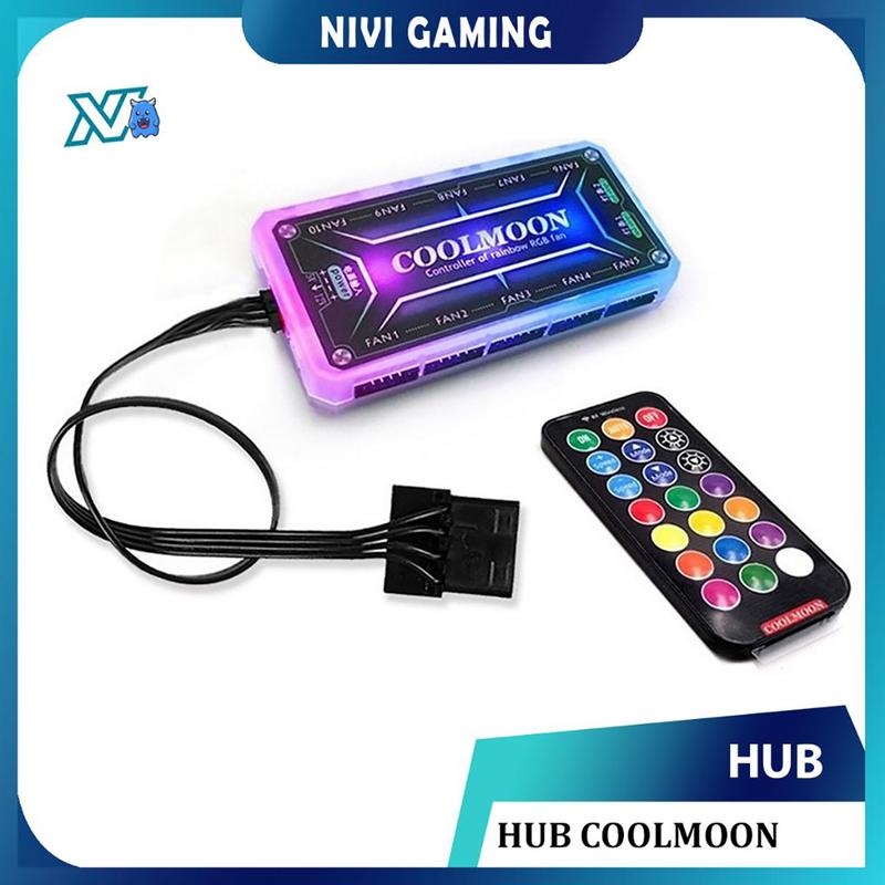 Bộ Hub Coolmoon Kết Nối Nguồn molex 4pin Và Điều Khiển Fan Led RGB Coolmoon Có Led Trên Hub (Hàng chính hãng)