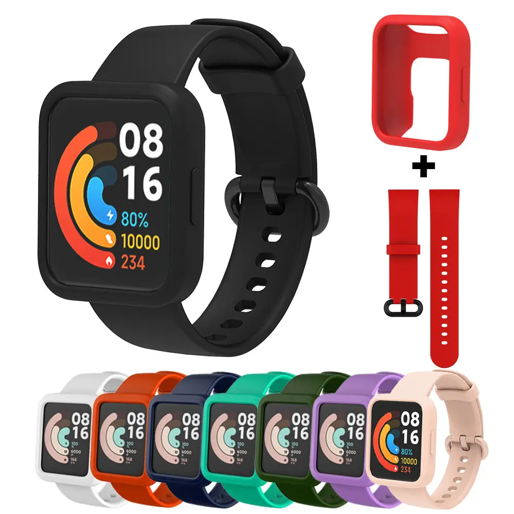 สายซิลิโคนพร้อมเคส เปลือกป้องกัน เปลี่ยนสร้อยข้อมือสำหรับ Xiaomi Mi Watch Lite/Redmi Watch 2 Lite