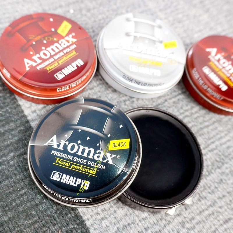 Aromax - Xi đánh giày Aromax Hàn Quốc cao cấp 38g hộp tròn dạng sáp đủ 4 màu nâu đậm, đen, nâu bò, không màu bóng bảo vệ và tăng độ bóng và màu cho đồ da