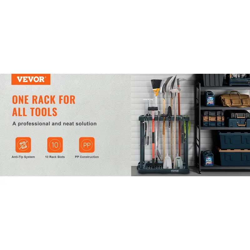 10 Slots Yard Garden Tool Organizer Long-Handled Tool/Rake/Broom Tower Storage Rack Stand Holder for Garage Organization 8