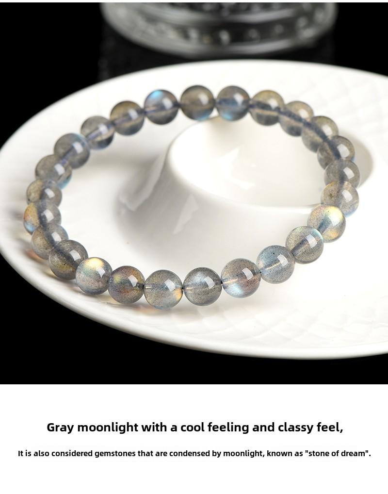 Product Introduction of Crystal Natural Moonstone Loose Beads Bracelet Net Body Color Light Gray Moonlight Labradorite round Beads Bracelet 6